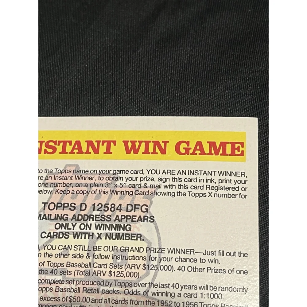 1991 Topps Instant Win Game Baseball Card Contest
